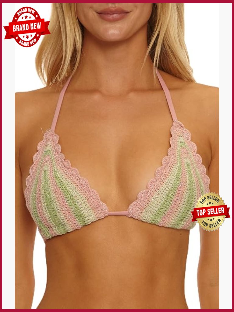Crochet Triangle Bikini Top Adjustable Tie Back Swimwear Separates
